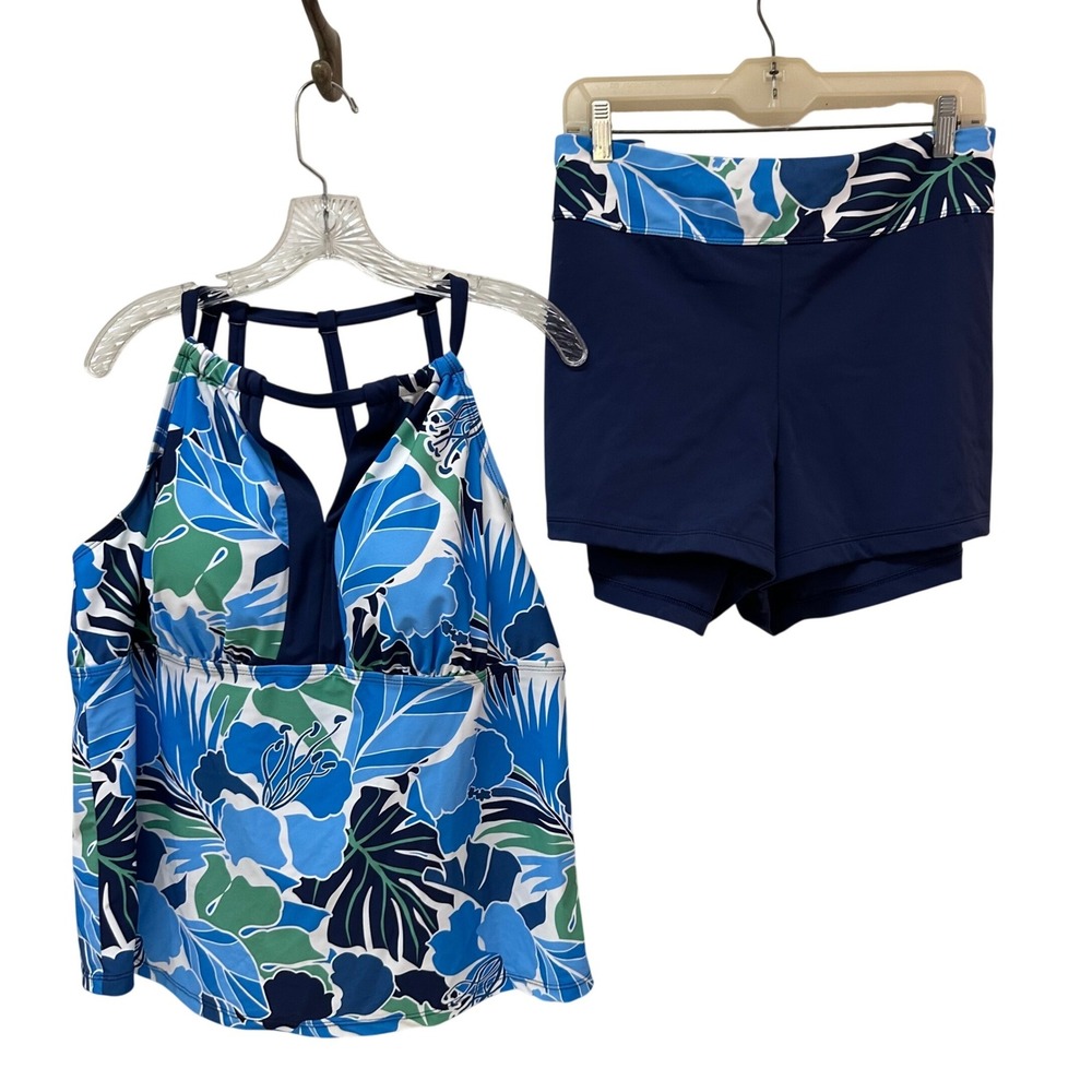 South Point Plus Womens 22W Floral Tankini Top and Swim Shorts Set Blue SP25056S